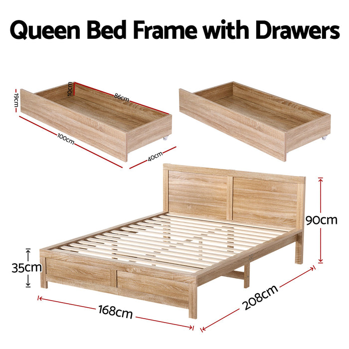 Artiss Queen Size Bed Frame with 2 Drawers Bedroom Furniture