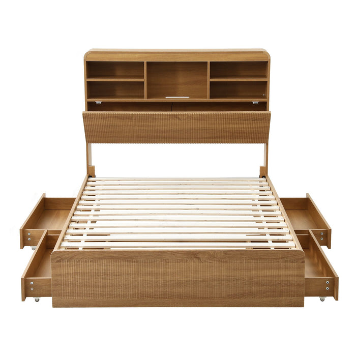 Artiss King Single Bed Frame with Storage, 4 Drawers, USB and Night Light Natural