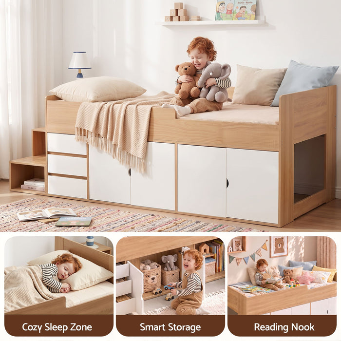 Artiss King Single Bed Frame with Storage, 3 Drawers and Two-Step Access, 2 Cabinets