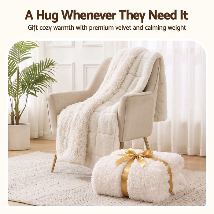 Giselle Faux Fur Weighted Blanket 2 Sided Long Pile Sherpa Reverse Cream 6.8KG 120 x 180cm