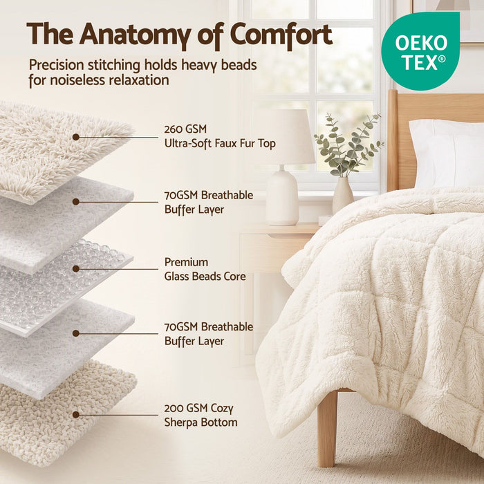 Giselle Faux Fur Weighted Blanket 2 Sided Long Pile Sherpa Reverse Cream 11KG 152 x 203cm