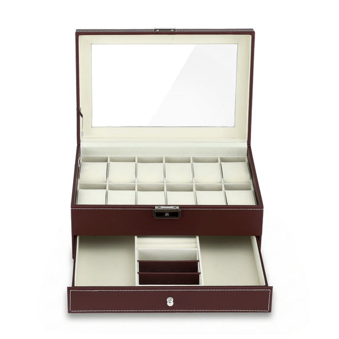 Embellir 12 Grids Watch Box Organizer Case Jewelry Display Storage Showcase