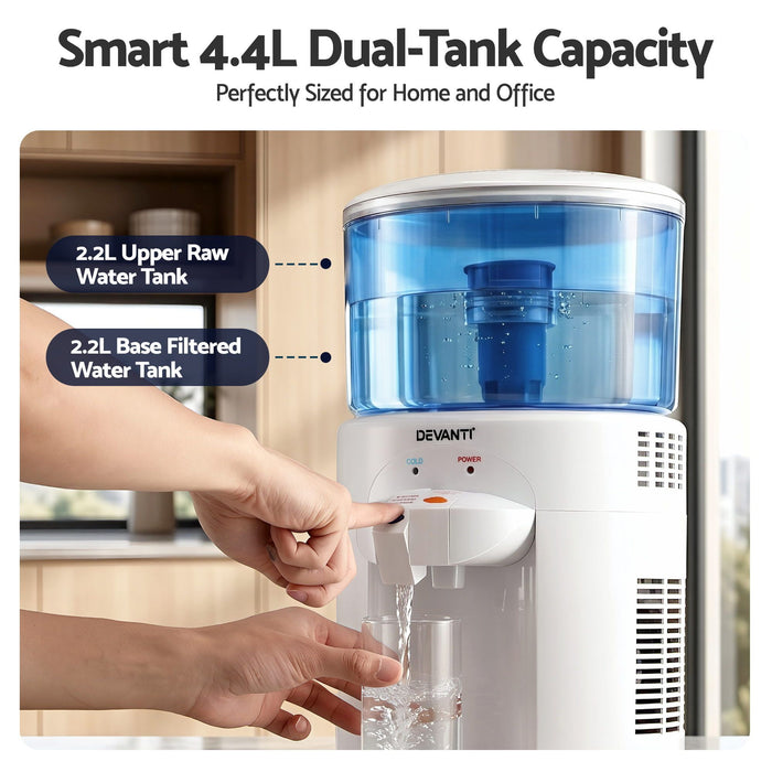 Devanti 5L Bench Top Water Cooler Dispenser with Filter 2 Taps Countertop Water Purifier