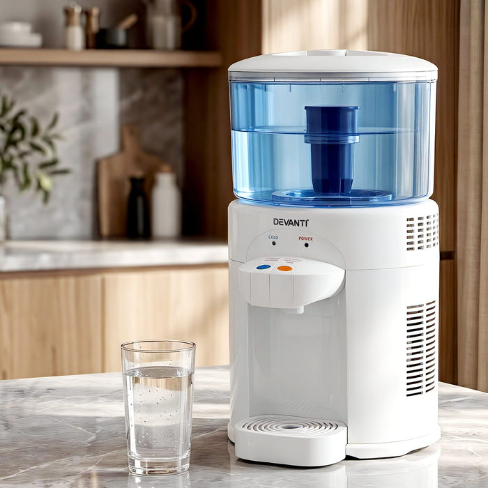 Devanti 5L Bench Top Water Cooler Dispenser with Filter 2 Taps Countertop Water Purifier