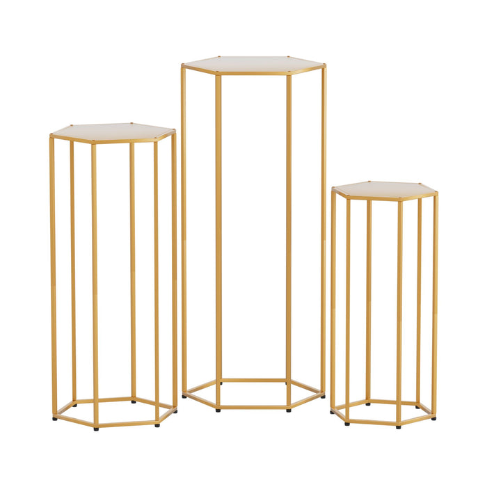 3Pcs Wedding Backdrop Pedestal Stand Gold Metal Hexagon Wedding Frame Plinth Pillars Table
