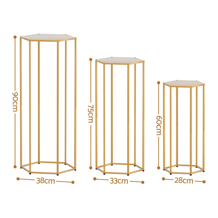 3Pcs Wedding Backdrop Pedestal Stand Gold Metal Hexagon Wedding Frame Plinth Pillars Table