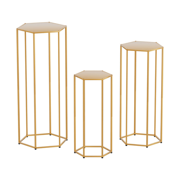 3Pcs Wedding Backdrop Pedestal Stand Gold Metal Hexagon Wedding Frame Plinth Pillars Table