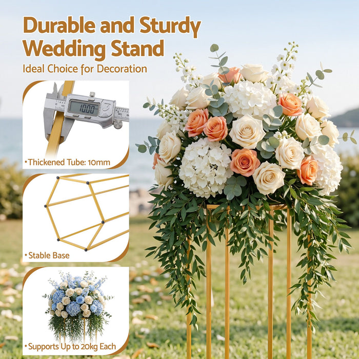 3Pcs Wedding Backdrop Pedestal Stand Gold Metal Hexagon Wedding Frame Plinth Pillars Table
