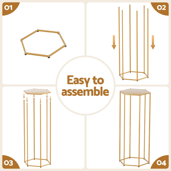 3Pcs Wedding Backdrop Pedestal Stand Gold Metal Hexagon Wedding Frame Plinth Pillars Table