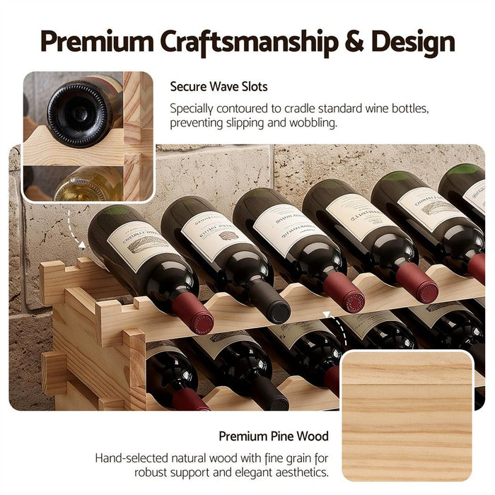 Artiss 36 Bottle Wooden Wine Rack 6 Tier Modular Wine Display Storage Stand Freestanding Holder Natural Pine Wood, 70 x 30 x 70cm