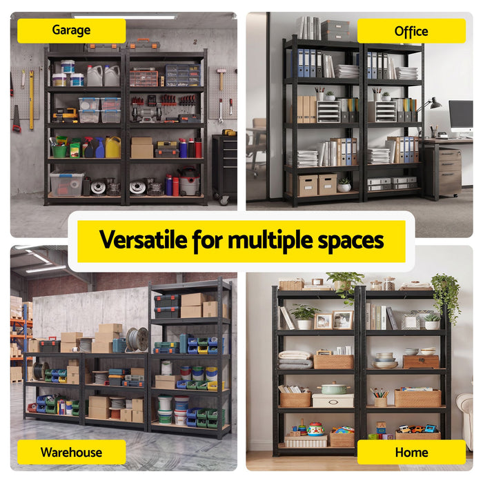 Giantz 2-Rack Garage Shelving 1.6X0.8m MDF Warehouse Shelves Storage Rack Black