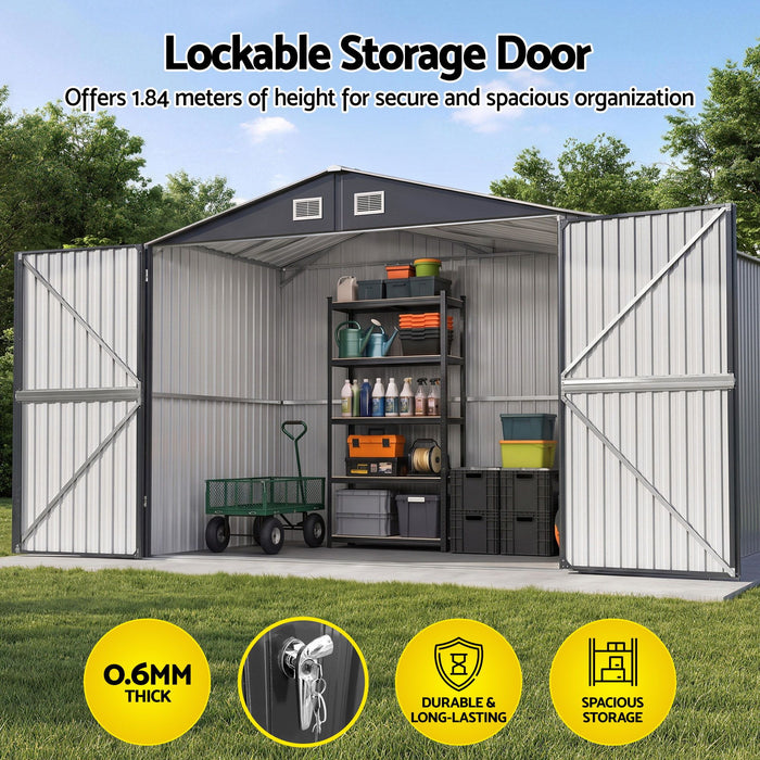 Giantz Garden Shed 3x5.38m Outdoor Tool Storage with 5-Tier Garage Shelving Rack