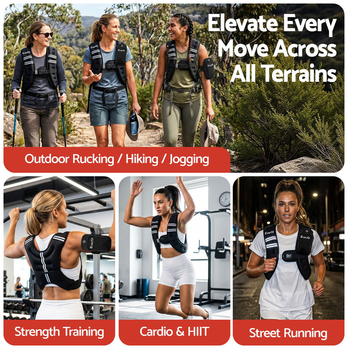 Everfit 5kg Weighted Vest Men Women, Reflective Running Vest with Armband Pouch