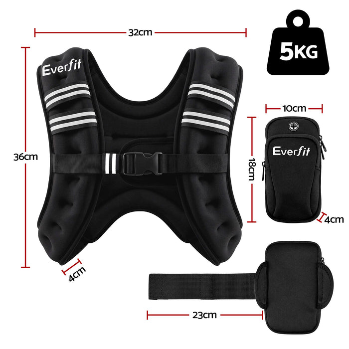 Everfit 5kg Weighted Vest Men Women, Reflective Running Vest with Armband Pouch