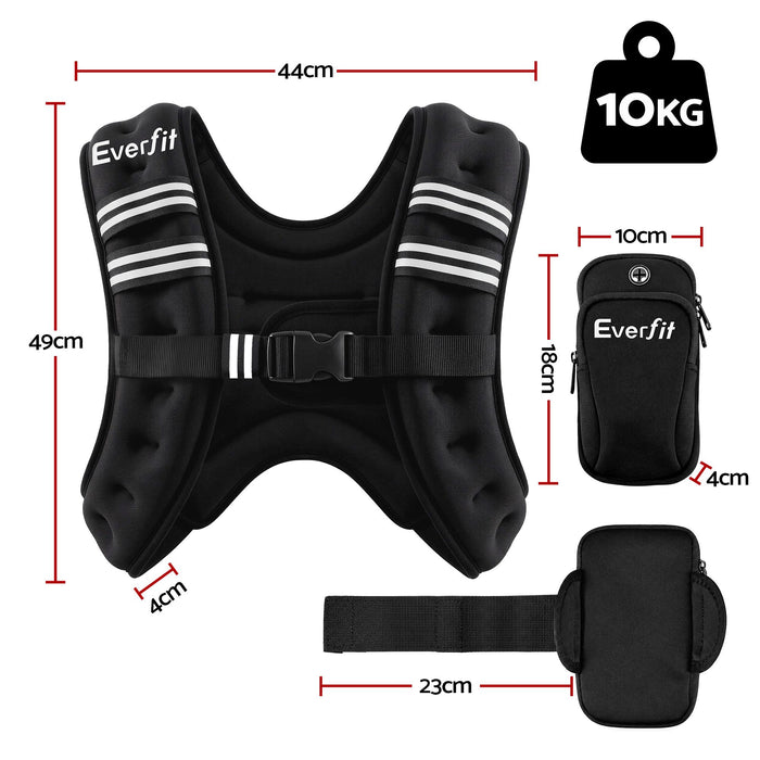 Everfit 10kg Weighted Vest Men Women, Reflective Running Vest with Armband Pouch