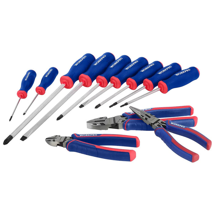 Workpro High Leverage Pliers And Screwdriver 12 Piece Set Bi-material Handle