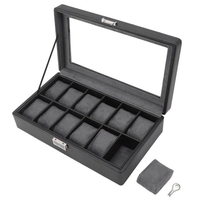 3/6/12 Grids Watch Storage Case Organizer With Key Lock Transparent Display