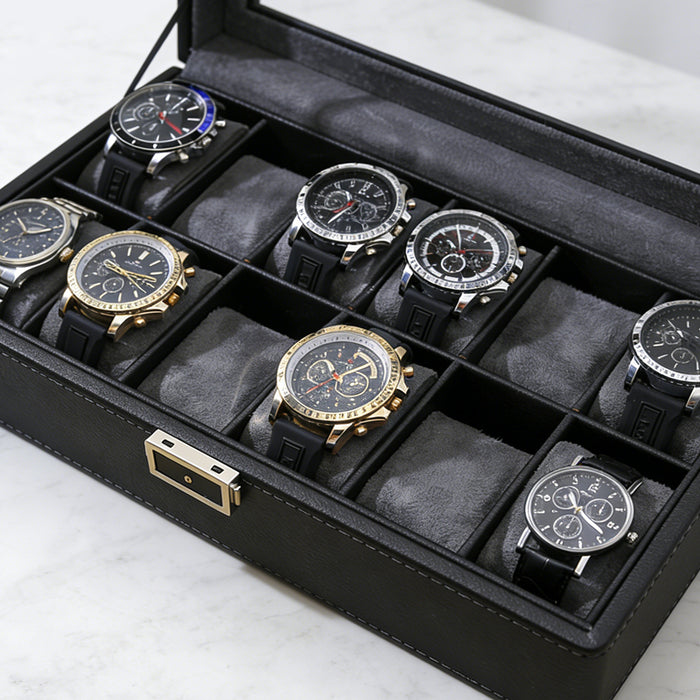 3/6/12 Grids Watch Storage Case Organizer With Key Lock Transparent Display