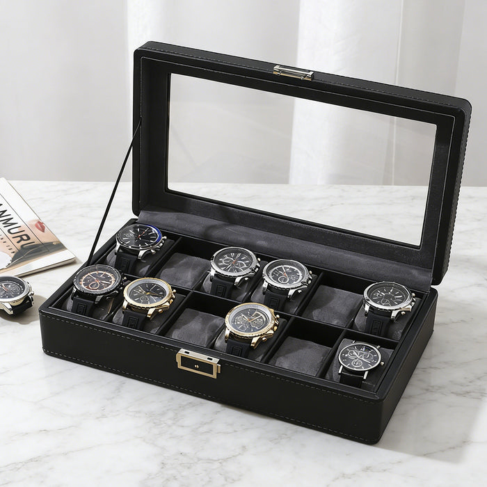 3/6/12 Grids Watch Storage Case Organizer With Key Lock Transparent Display