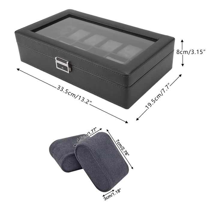 3/6/12 Grids Watch Storage Case Organizer With Key Lock Transparent Display
