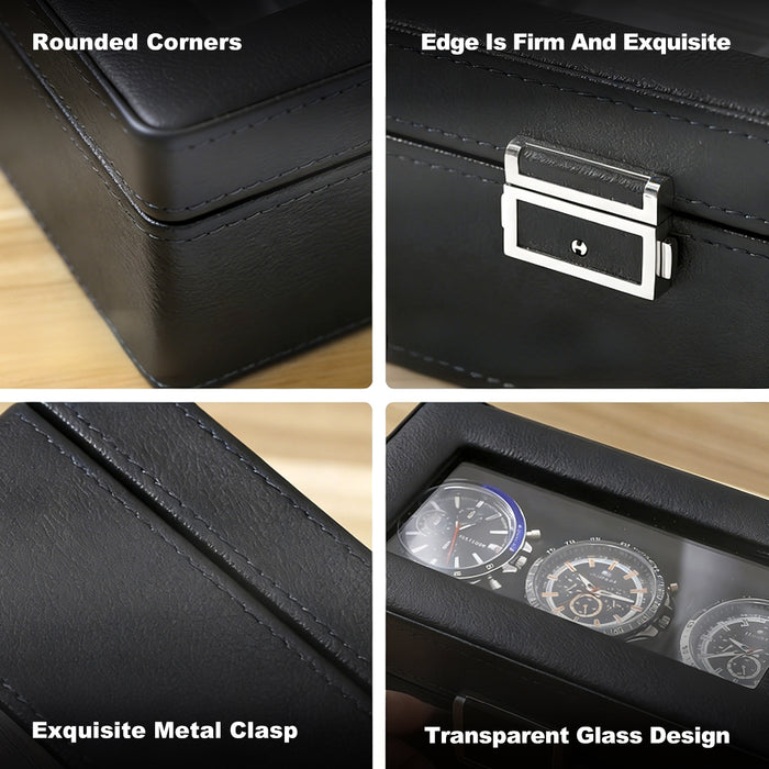 3/6/12 Grids Watch Storage Case Organizer With Key Lock Transparent Display