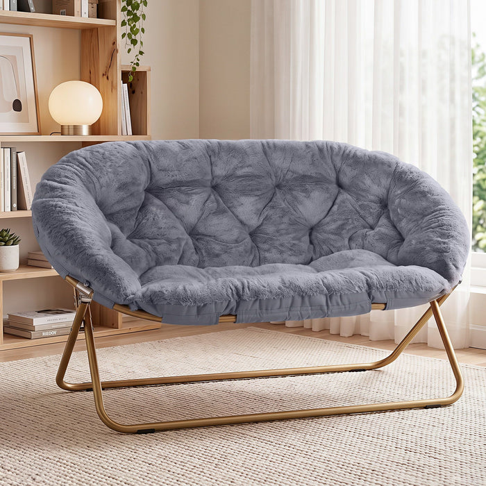 Artiss Double Saucer Chair Soft Faux Fur Lounge Foldable Oversize Chair for Bedroom Grey