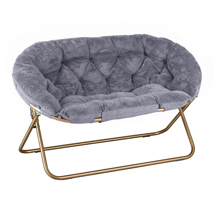 Artiss Double Saucer Chair Soft Faux Fur Lounge Foldable Oversize Chair for Bedroom Grey