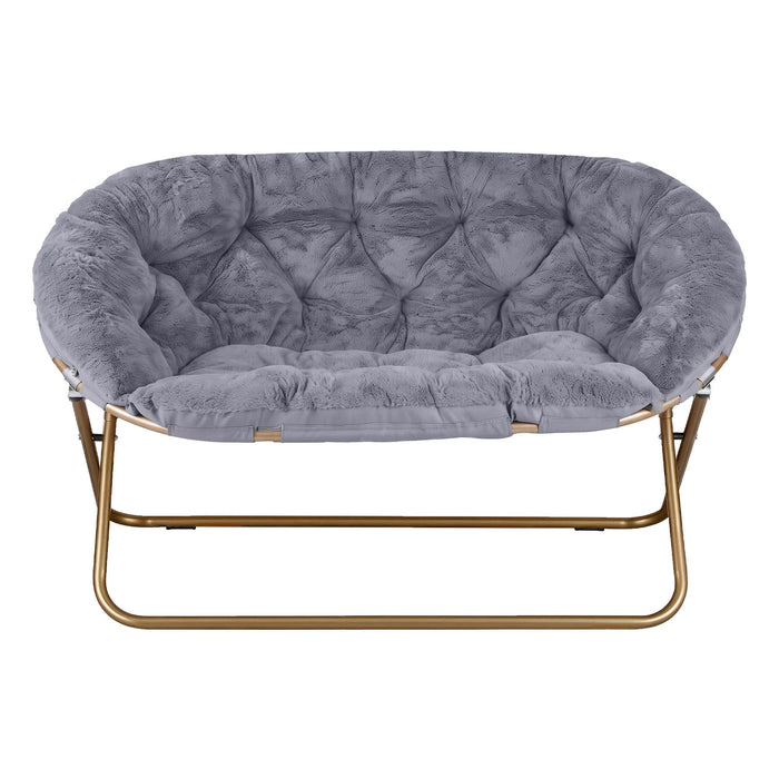 Artiss Double Saucer Chair Soft Faux Fur Lounge Foldable Oversize Chair for Bedroom Grey
