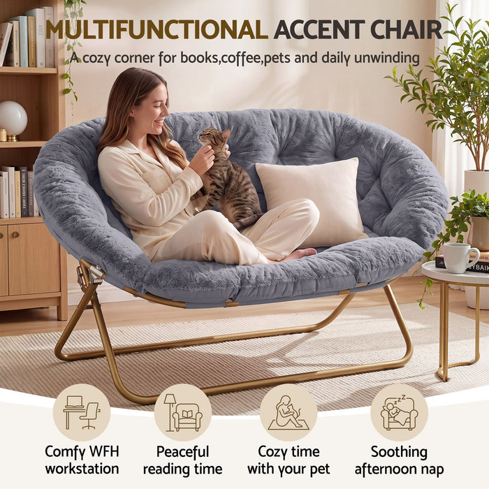 Artiss Double Saucer Chair Soft Faux Fur Lounge Foldable Oversize Chair for Bedroom Grey