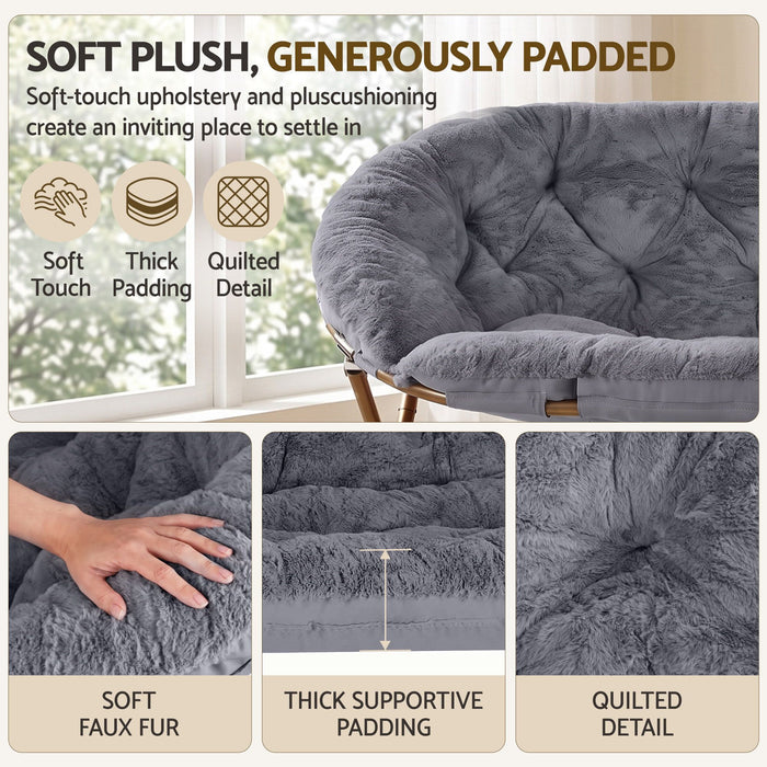 Artiss Double Saucer Chair Soft Faux Fur Lounge Foldable Oversize Chair for Bedroom Grey