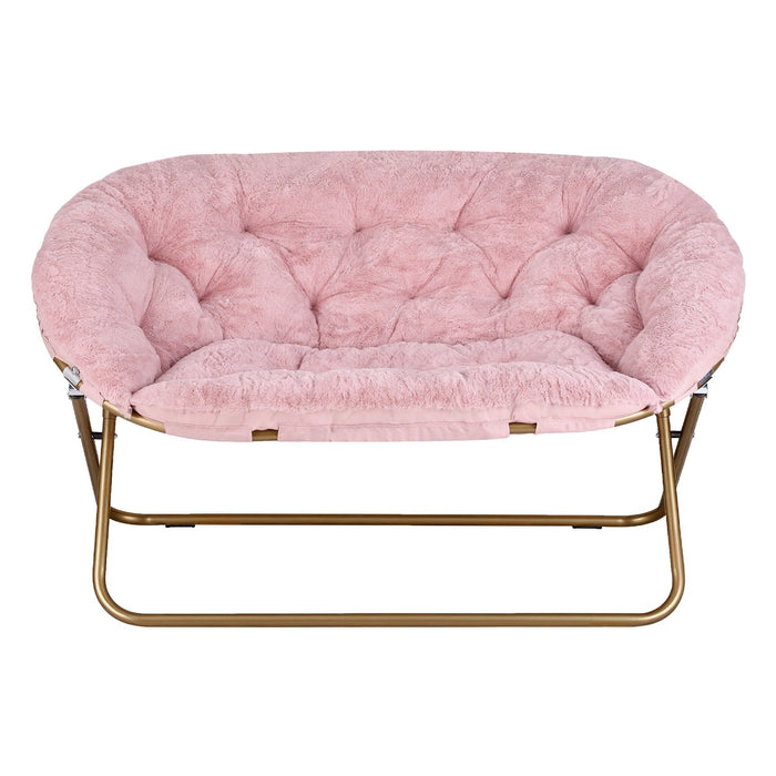 Artiss Double Saucer Chair Soft Faux Fur Lounge Foldable Oversize Chair for Bedroom Pink