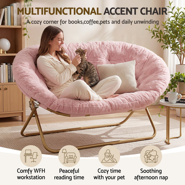 Artiss Double Saucer Chair Soft Faux Fur Lounge Foldable Oversize Chair for Bedroom Pink