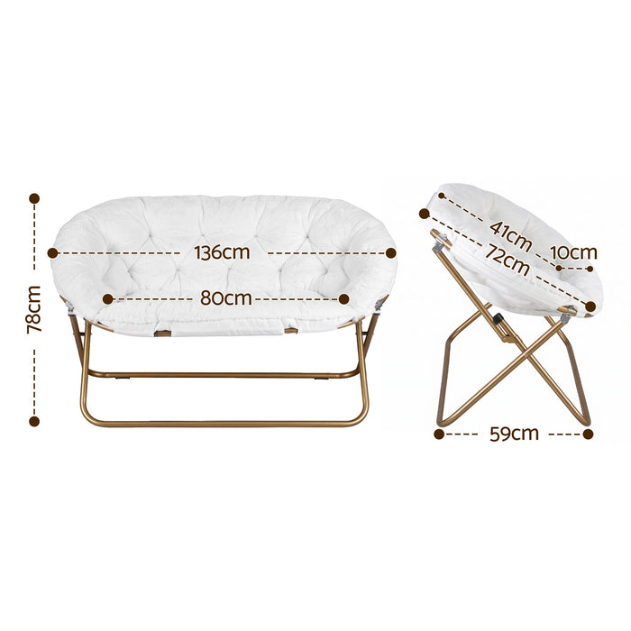 Artiss Double Saucer Chair Soft Faux Fur Lounge Foldable Oversize Chair for Bedroom White