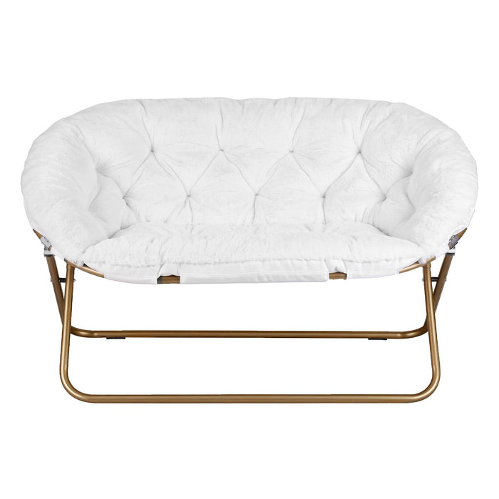 Artiss Double Saucer Chair Soft Faux Fur Lounge Foldable Oversize Chair for Bedroom White