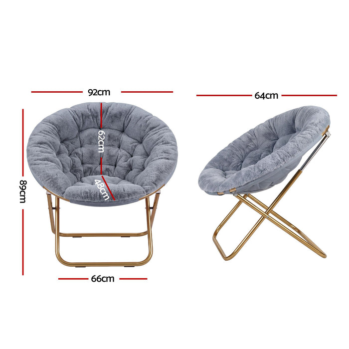Artiss Cozy Saucer Chair Soft Faux Fur Folding Accent Chair for Bedroom Grey