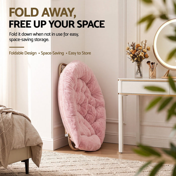 Artiss Cozy Saucer Chair Soft Faux Fur Folding Accent Chair for Bedroom Pink