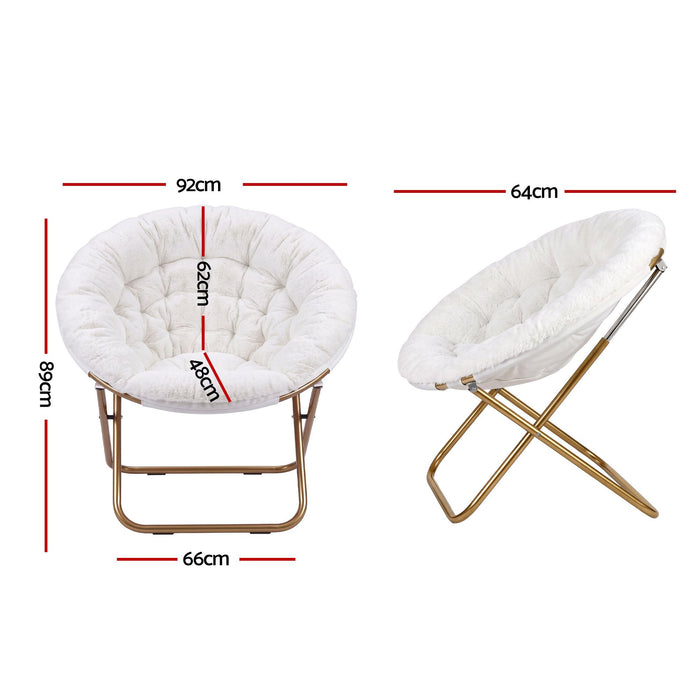 Artiss Cozy Saucer Chair Soft Faux Fur Folding Accent Chair for Bedroom White
