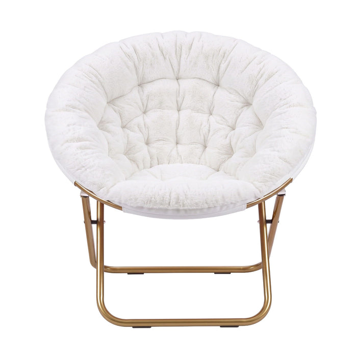 Artiss Cozy Saucer Chair Soft Faux Fur Folding Accent Chair for Bedroom White