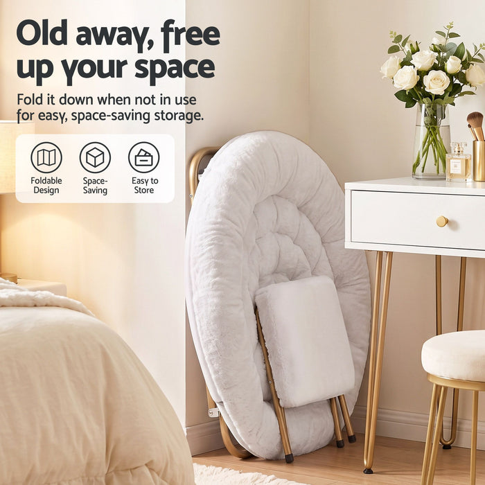 Artiss Comfy Saucer Chair Soft Faux Fur Foldable Accent Chair with Ottoman White