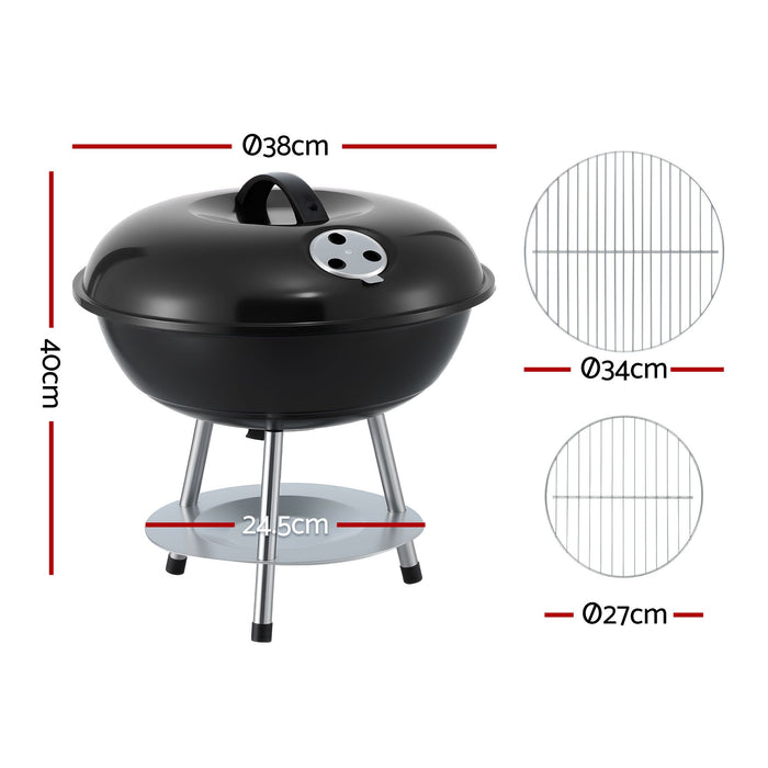 Grillz Charcoal BBQ Grill Portable with Lid for Camping Outdoor