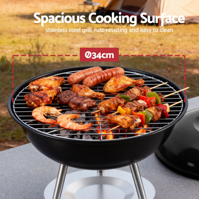 Grillz Charcoal BBQ Grill Portable with Lid for Camping Outdoor