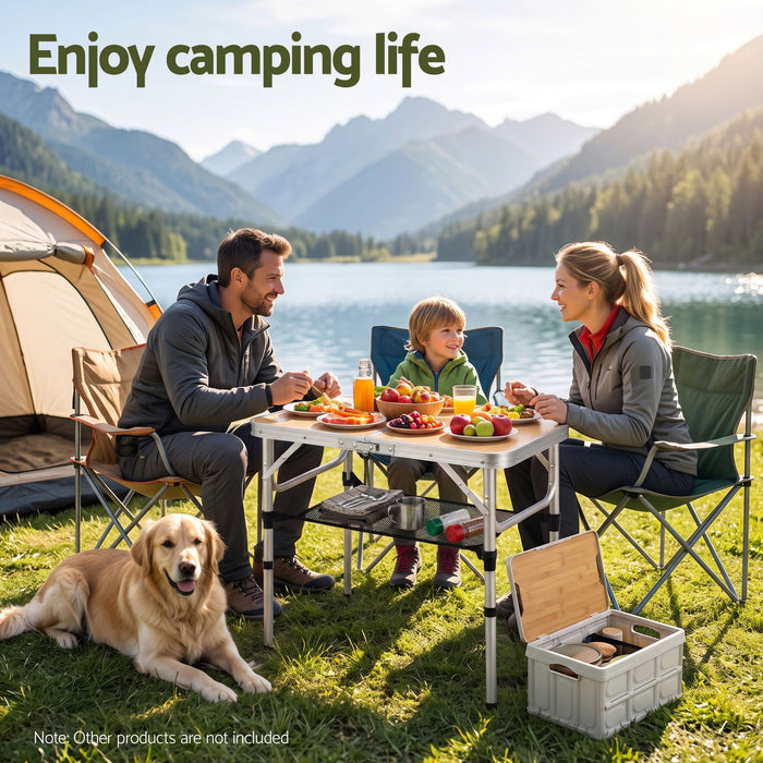 Weisshorn Folding Camping Table Adjustable Aluminium 60 x 40 cm Wood Grain
