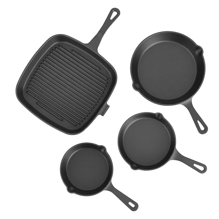 5-Star Chef Cast Iron Fry Pan Skillet Cookware Set Induction Black 14/16/20/24cm