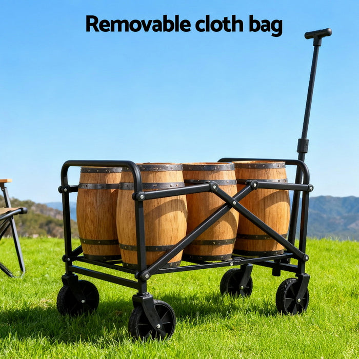Gardeon Garden Cart Folding Trolley Camping Wagon Barrow Outdoor Beach Black