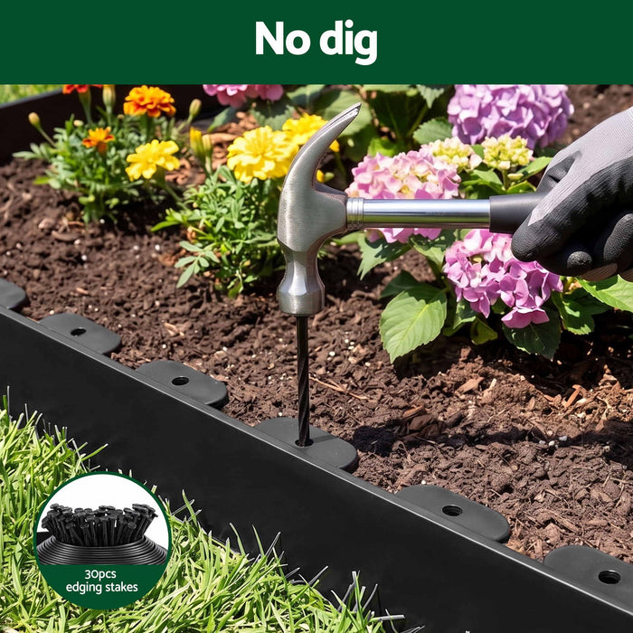 Green Fingers Garden Edging 33ft 30pcs Flexible Garden Border Plastic Lawn Edging Black