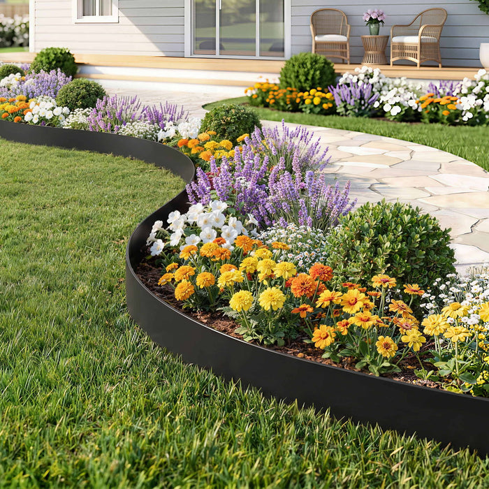 Green Fingers Garden Edging 60ft 30pcs Flexible Garden Border Plastic Lawn Edging Black