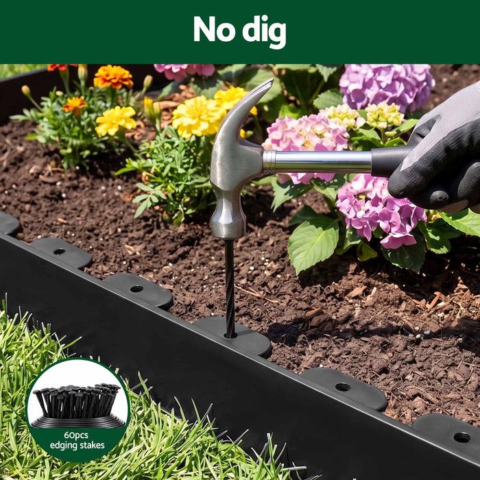 Green Fingers Garden Edging 60ft 30pcs Flexible Garden Border Plastic Lawn Edging Black