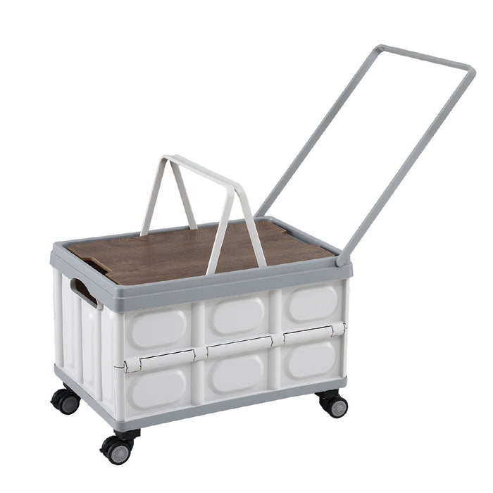 Gardeon Collapsible Outdoor Storage Box 54L Stackable Folding Camping Organizer Wheels Plywood Lid Beige