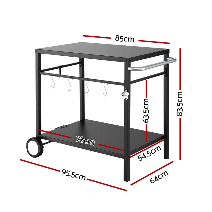 Weisshorn BBQ Camp Party Table, Garden Backyard Outdoor Cart Stainless Steel Prep Table Mobile Kitchen Trolley Heavy Duty with Wheels Tank Holder Hooks, Black