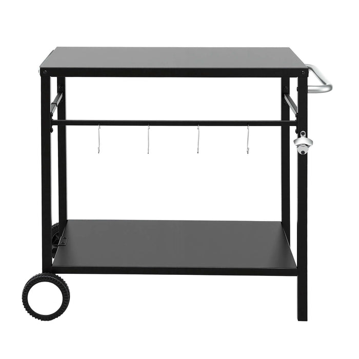 Weisshorn BBQ Camp Party Table, Garden Backyard Outdoor Cart Stainless Steel Prep Table Mobile Kitchen Trolley Heavy Duty with Wheels Tank Holder Hooks, Black